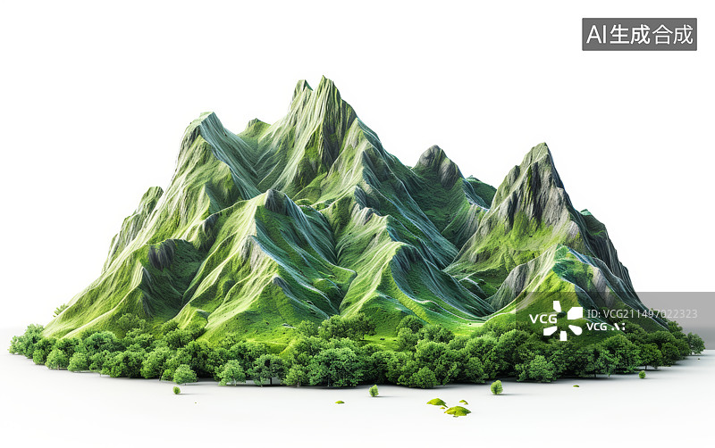 【AI数字艺术】绿色地形三维模型白色背景设计元素图片素材