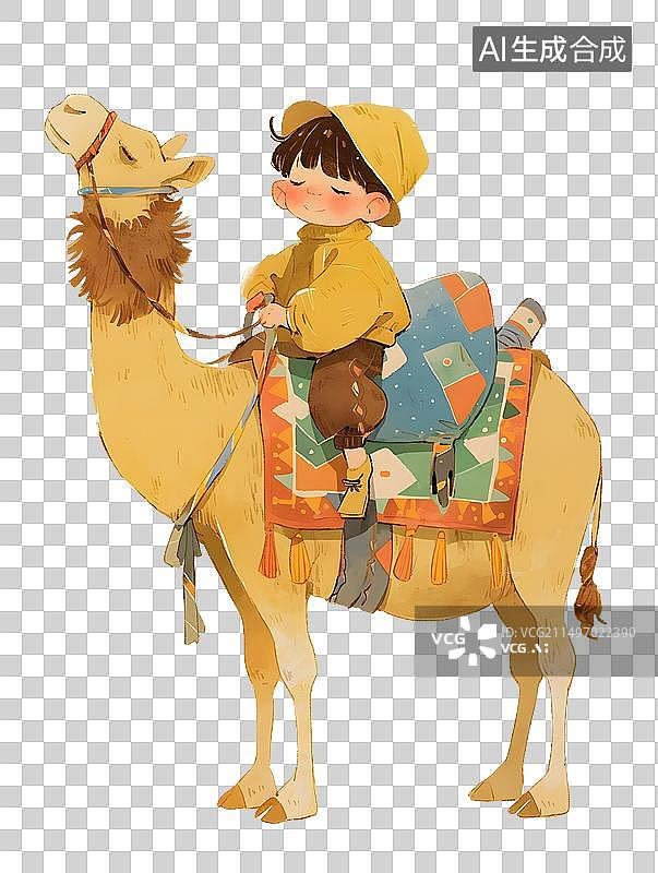 【AI数字艺术】骑着骆驼的小朋友图片素材