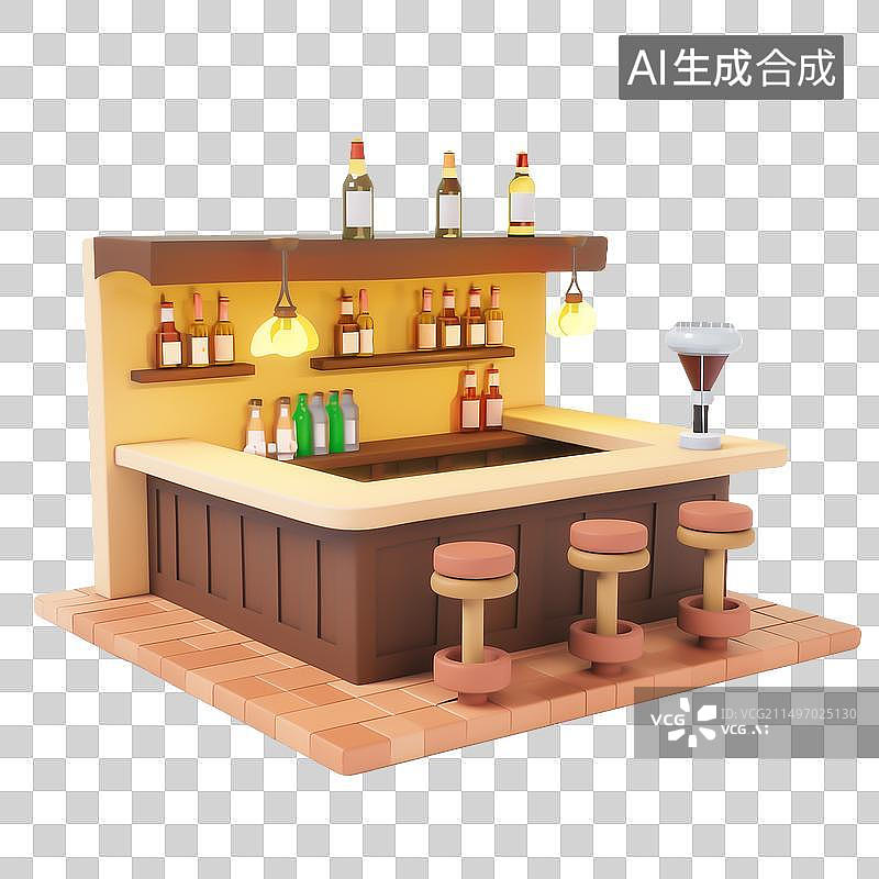 【AI数字艺术】3D卡通风格水吧酒吧场所元素图片素材