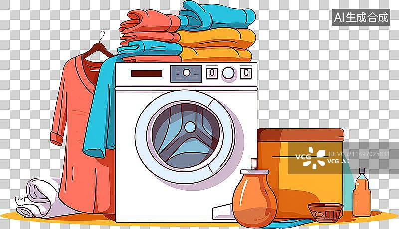【AI数字艺术】洗衣机扁平简约插画图片素材