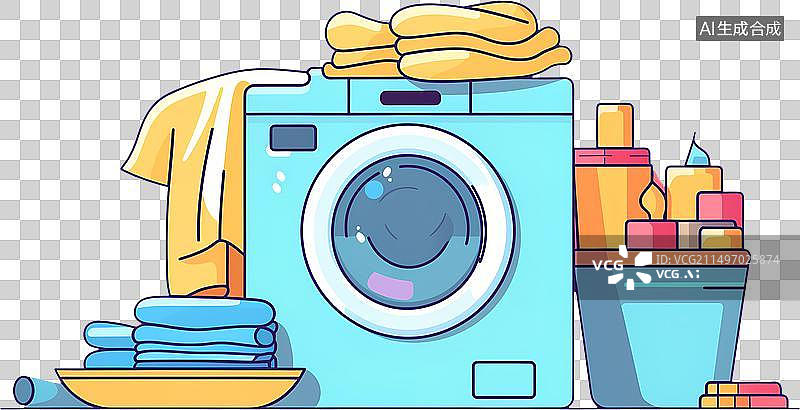 【AI数字艺术】洗衣机扁平简约插画图片素材