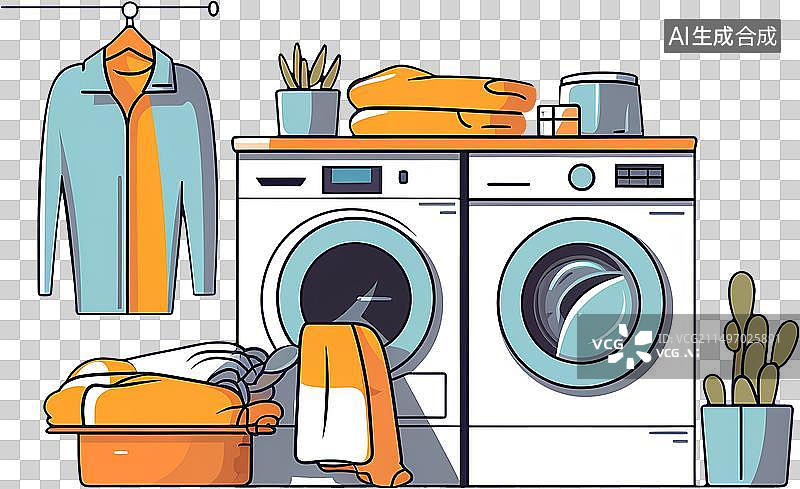【AI数字艺术】洗衣机扁平简约插画图片素材