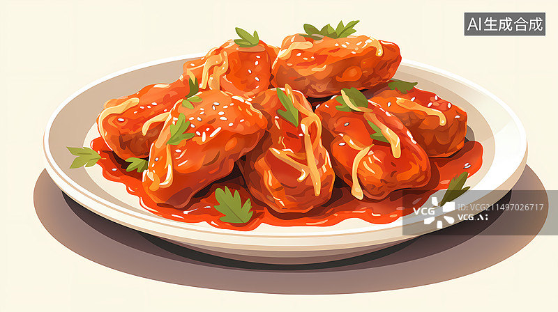 【AI数字艺术】糖醋里脊美食插画图片素材