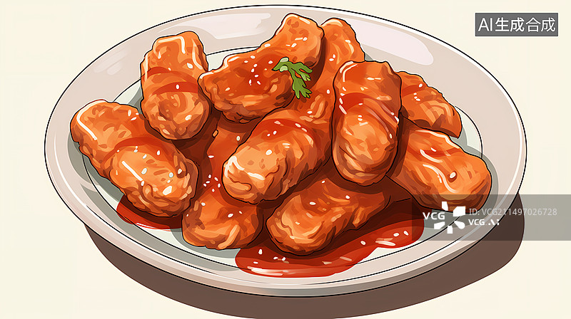 【AI数字艺术】糖醋里脊美食插画图片素材