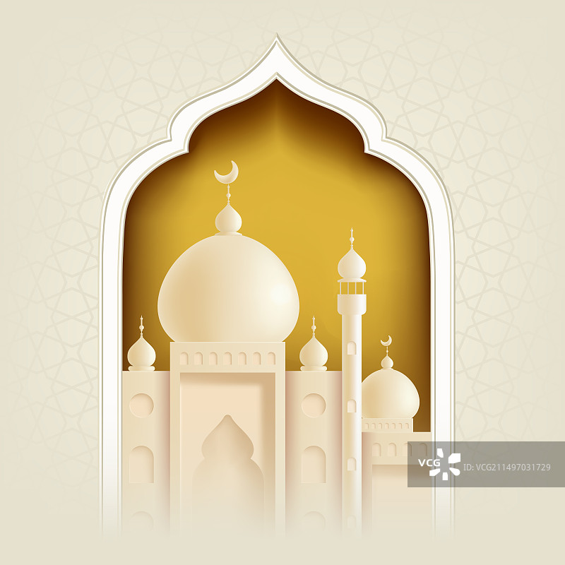 适用于各种伊斯兰节日的白色穹顶清真寺插图图片素材