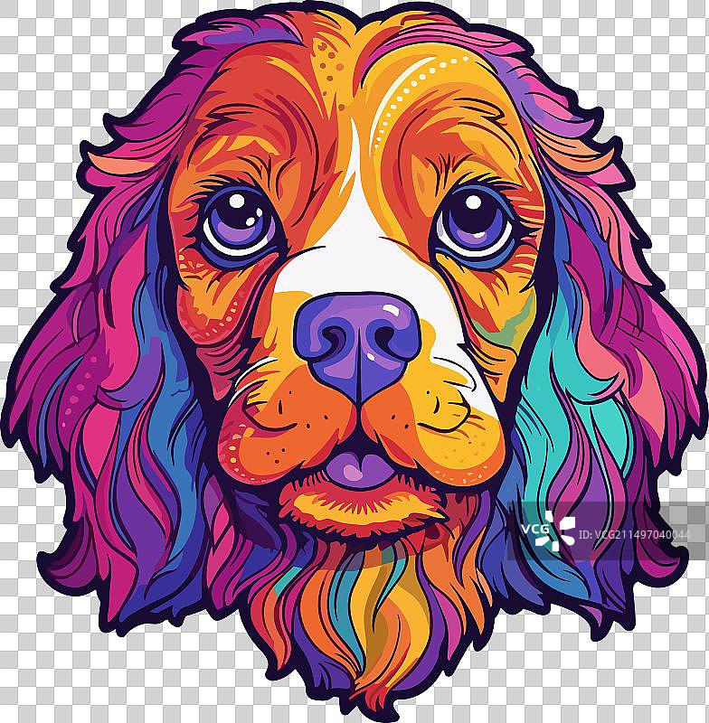 查理王小猎犬，彩色卡通可爱风格图片素材