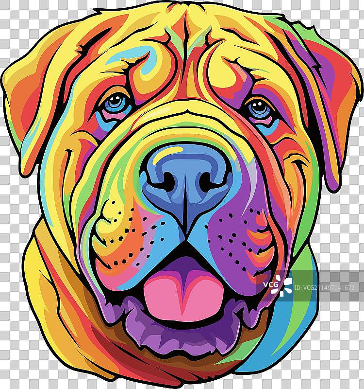 沙皮狗品种的彩色卡通形象图片素材