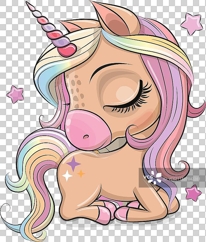 白色背景上睡觉的卡通独角兽图片素材