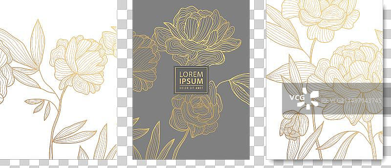 奢华花纹金色线条图案套装图片素材