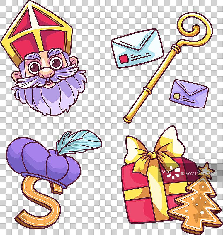 手绘圣尼古拉斯节设计元素套装图片素材