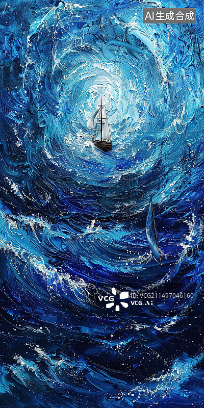 【AI数字艺术】海上帆船对天的高角度视图图片素材