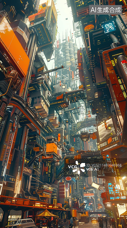 【AI数字艺术】城市街道和建筑物的高角度视图图片素材