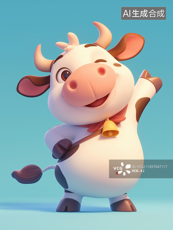 【AI数字艺术】一只3D卡通的可爱的小牛图片素材