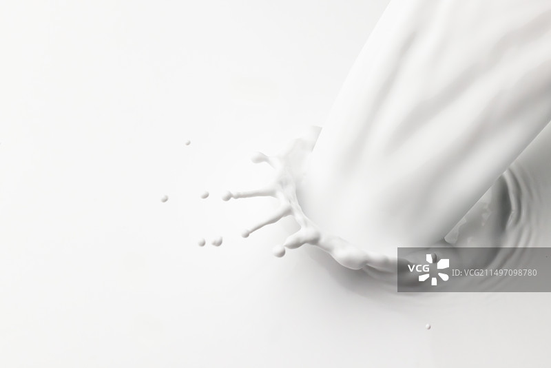 牛奶在白色背景下溅起牛奶的特写镜头图片素材