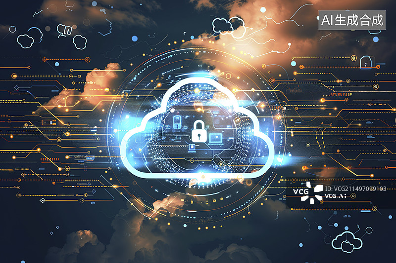 【AI数字艺术】云计算云存储技术概念背景图片素材