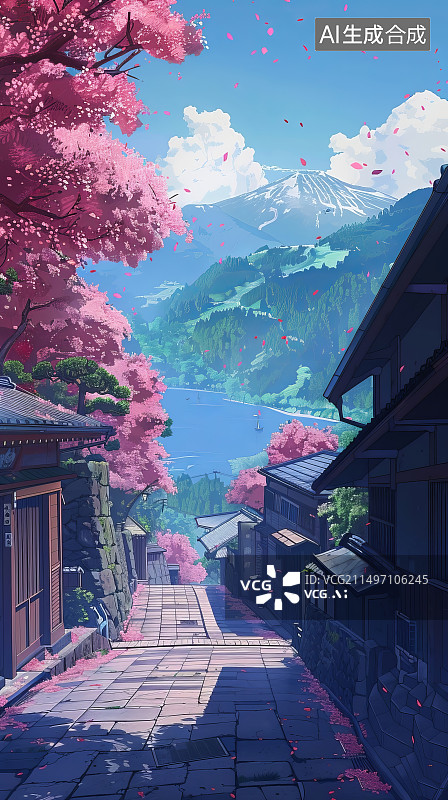 【AI数字艺术】高山草原樱花树素材图片图片素材