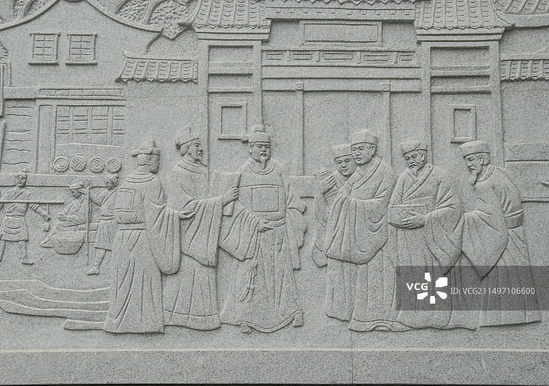 中国古代官员与儒生浮雕图片素材