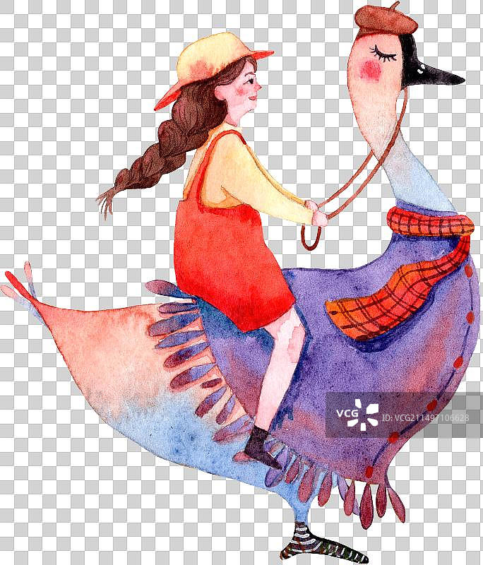 水彩手绘女孩元素图片素材