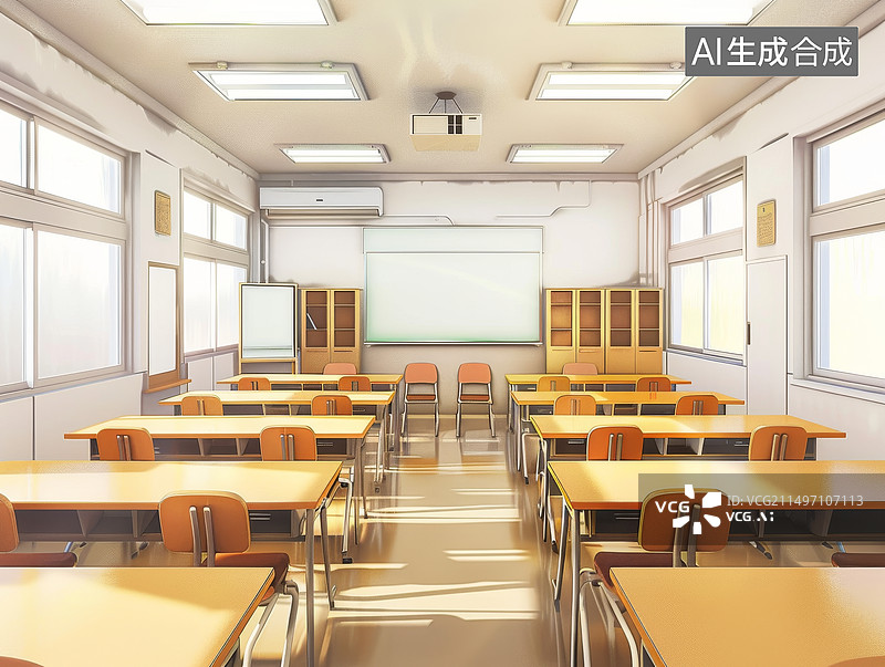 【AI数字艺术】空教室桌子讲台和黑板摄影图图片素材