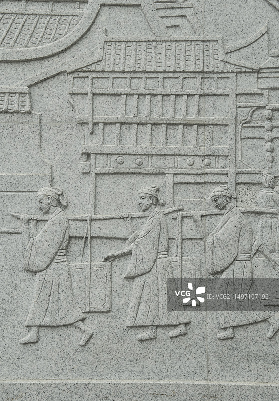 古代挑夫、商贩浮雕图片素材