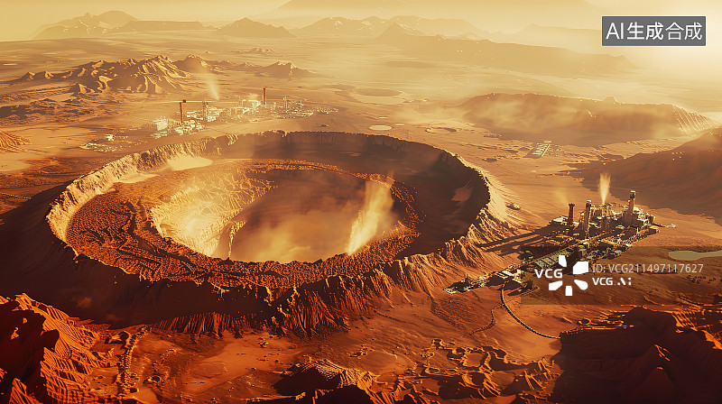 【AI数字艺术】日落时城市景观的高角度俯瞰图片素材