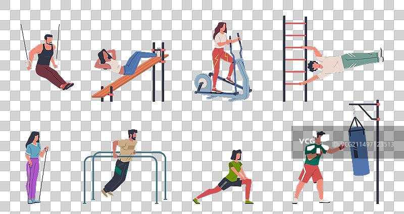 街头锻炼的人们在户外运动图片素材