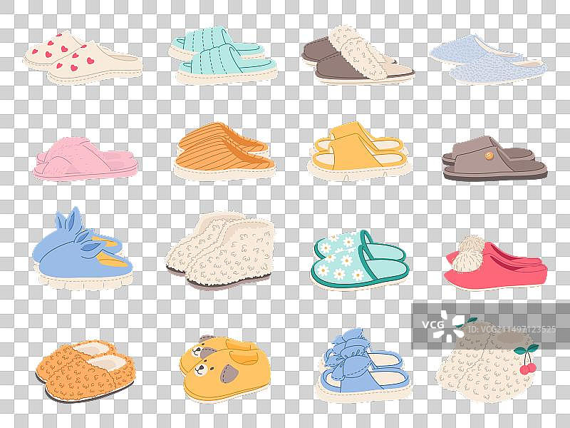 卡通房屋彩色男女拖鞋图片素材