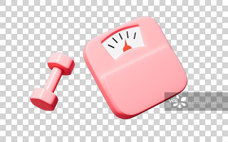 卡通哑铃和体重称3D渲染图片素材