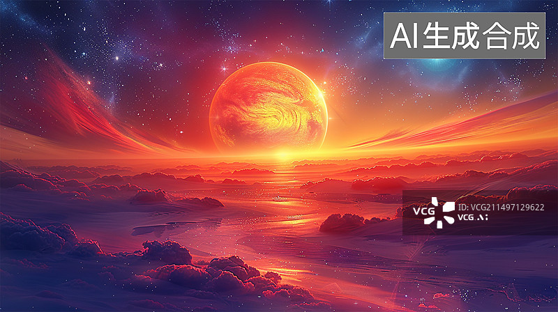 【AI数字艺术】超现实星系宇宙红光背景图片素材