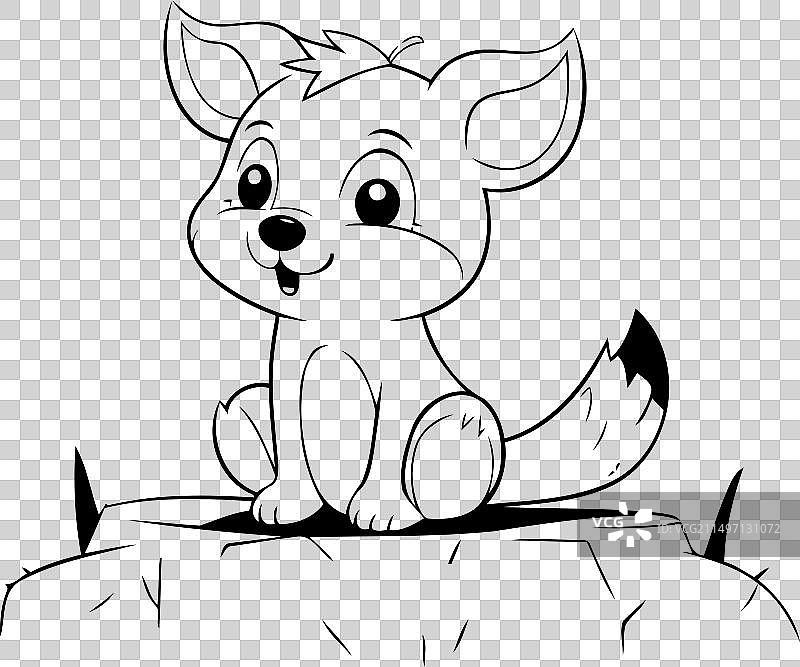 坐在石头上的可爱小狐狸图片素材