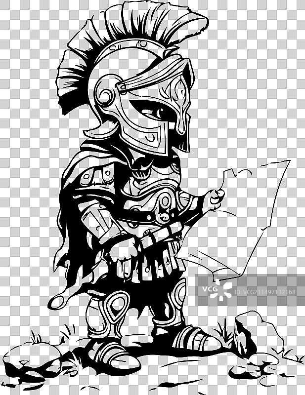 身穿盔甲的中世纪骑士拿着一张纸图片素材