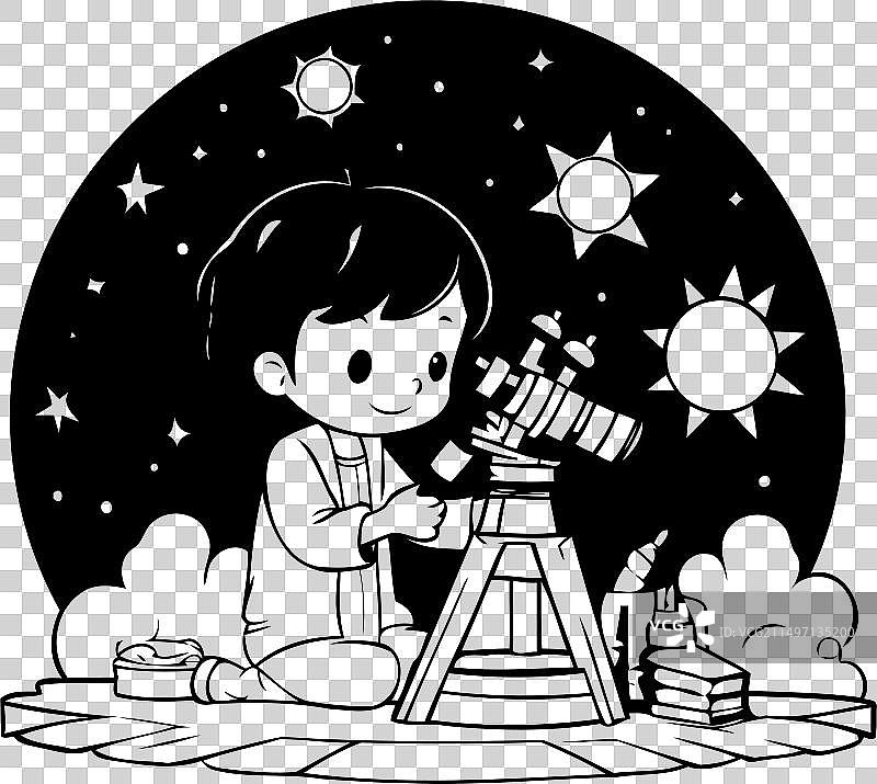 拿着望远镜和书本的卡通男孩图片素材