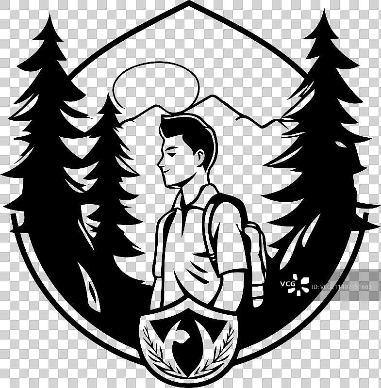 侧面观看的男性徒步旅行者图片素材