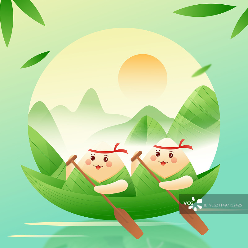 国风端午节包粽子赛龙舟矢量插画图片素材