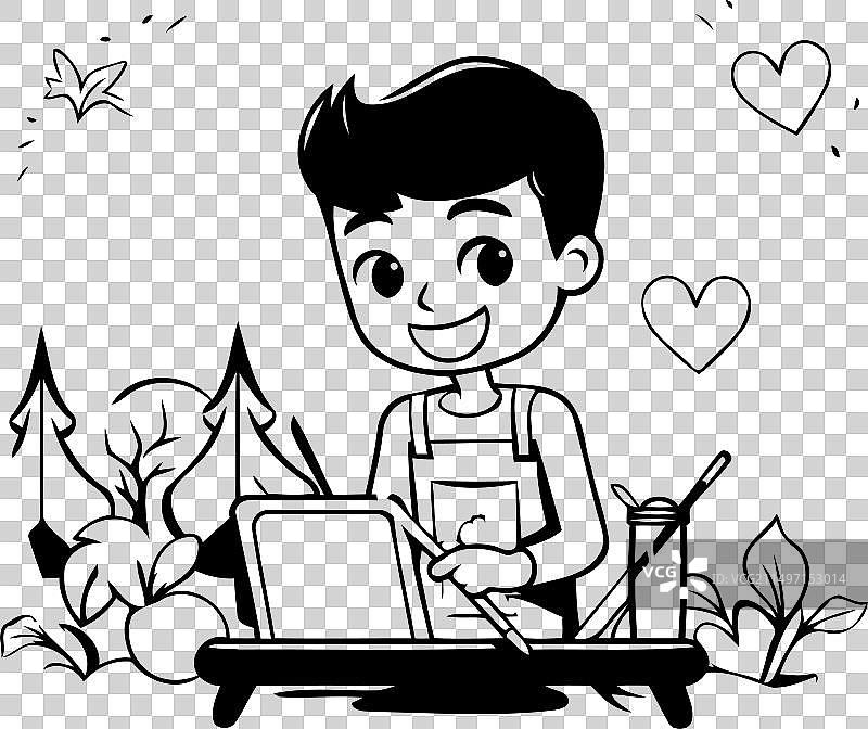 卡通风格：男孩在自然中画画图片素材