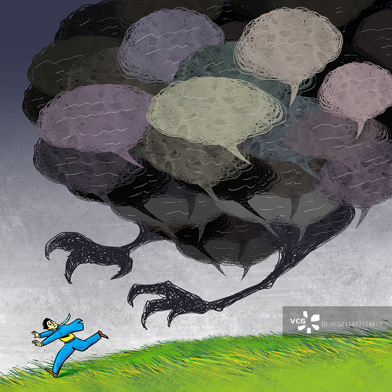 对话框，奔跑，恐惧，造谣，网暴图片素材