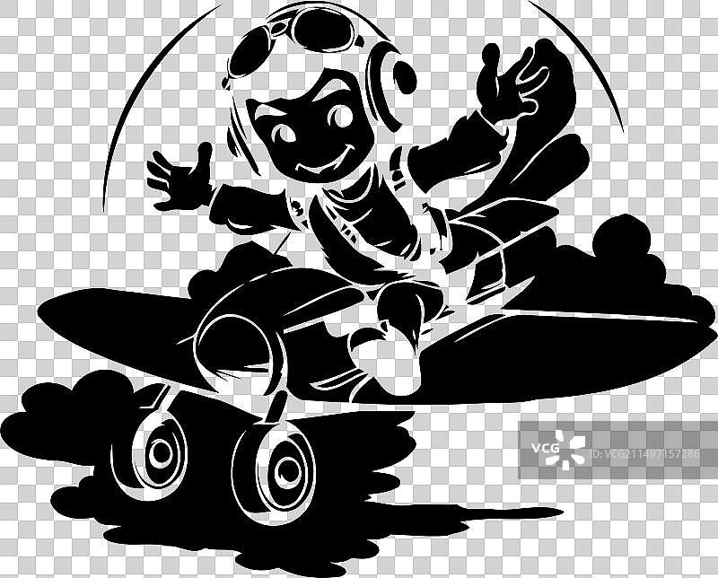 卡通男孩飞行员驾驶小飞机图片素材