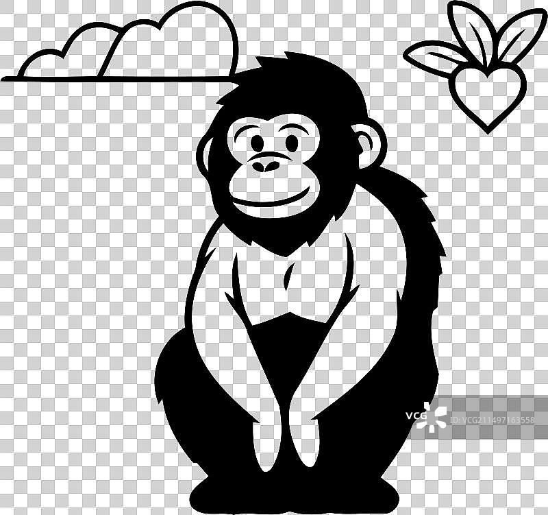 卡通风格的黑猩猩和红心图片素材
