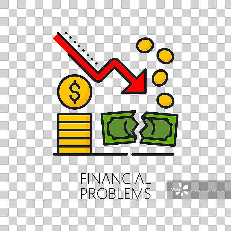 金融问题彩色线条图标：金钱与图表图片素材