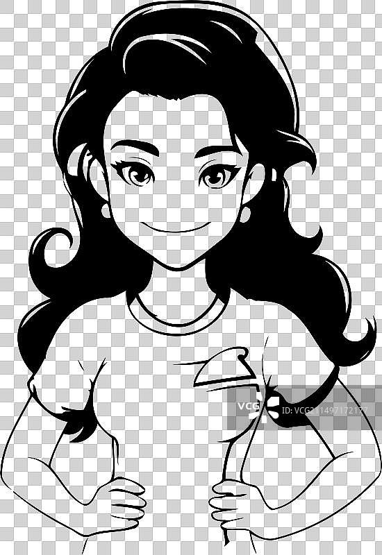 戴着耳机的年轻女人，白色背景图片素材