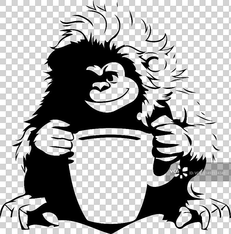 在冬季森林里喝咖啡的猩猩图片素材