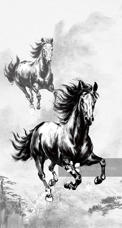 分层写意水墨马图片素材