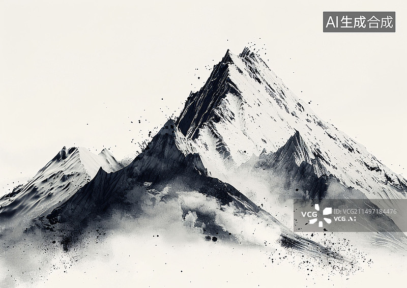 【AI数字艺术】新中式水墨山峰禅意装饰画壁纸艺术概念插图图片素材