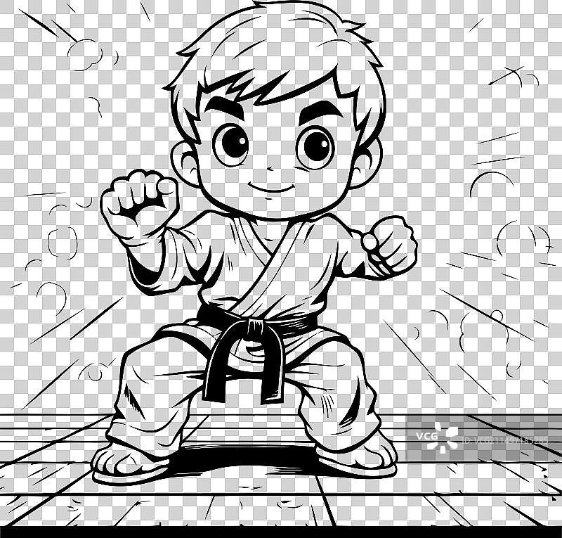 黑白色和服空手道男孩图片素材