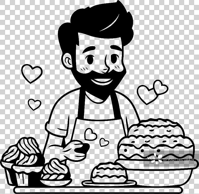 围裙男人烘焙蛋糕特写图片素材