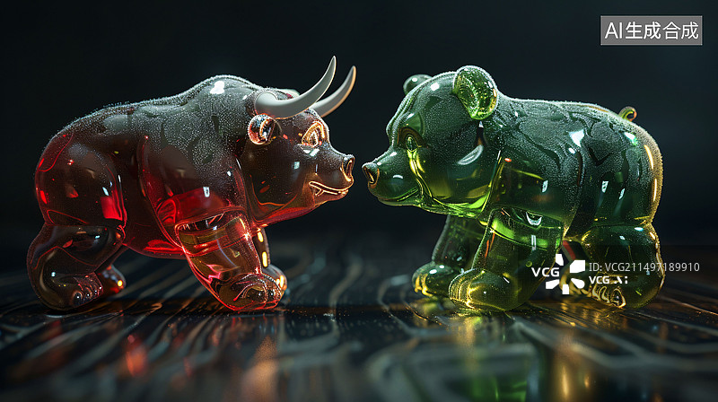 【AI数字艺术】牛熊经济概念金融经济股票市场概念插图图片素材