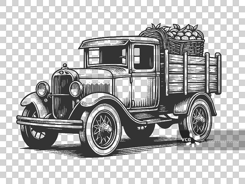 复古农用卡车雕刻图案图片素材