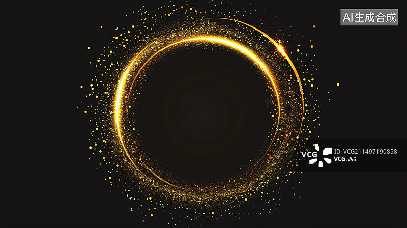 【AI数字艺术】闪光效果金色圆圈框架抽象魔法光效设计元素图片素材