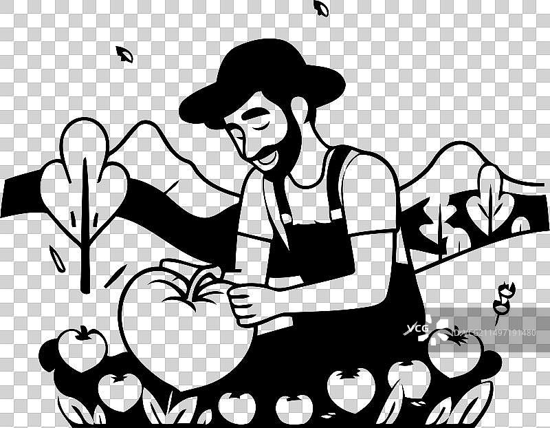 扁平风格：农民在花园里采摘苹果图片素材