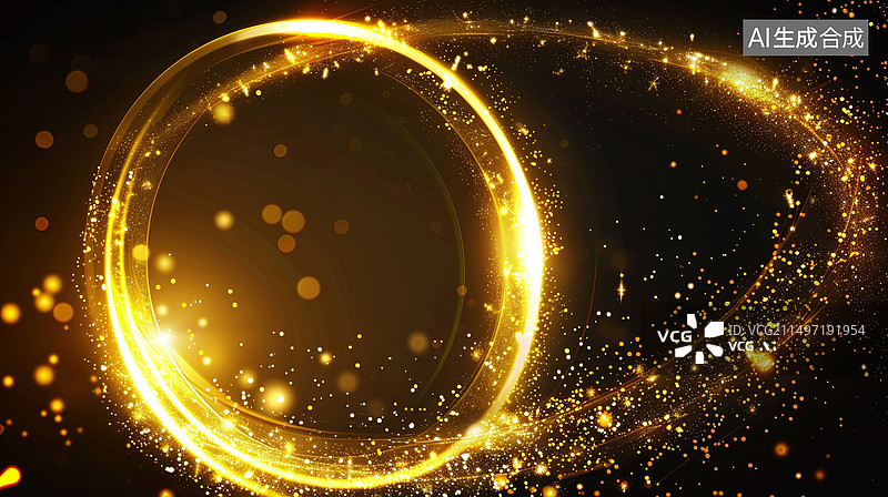 【AI数字艺术】闪光效果金色圆圈框架抽象魔法光效设计元素图片素材